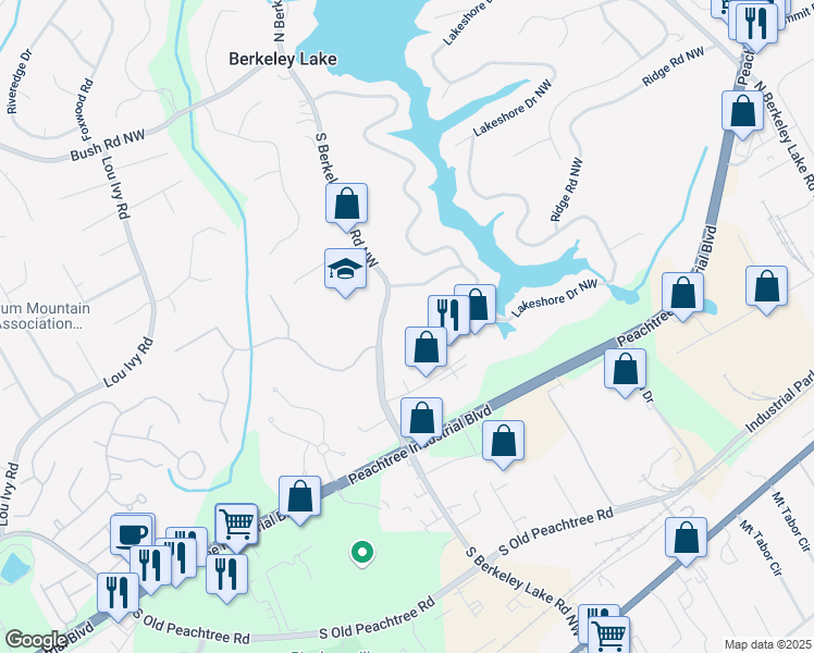 map of restaurants, bars, coffee shops, grocery stores, and more near 4347 South Berkeley Lake Road Northwest in Duluth
