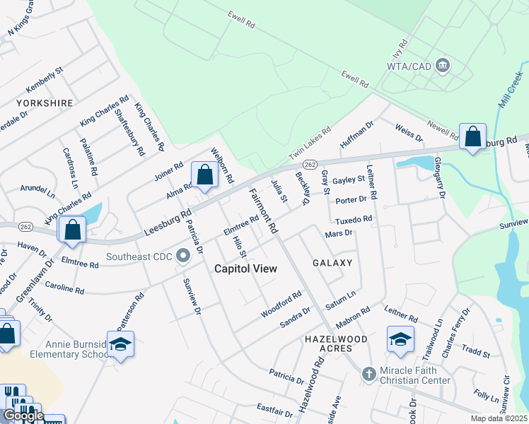 map of restaurants, bars, coffee shops, grocery stores, and more near 7050 Fairmont Road in Columbia