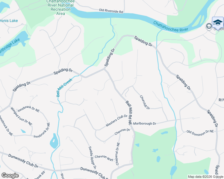 map of restaurants, bars, coffee shops, grocery stores, and more near 8110 Ball Mill Road Northeast in Atlanta