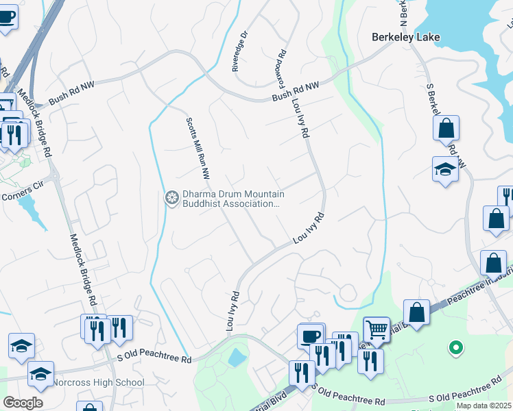 map of restaurants, bars, coffee shops, grocery stores, and more near 4820 Coppedge Trail in Duluth