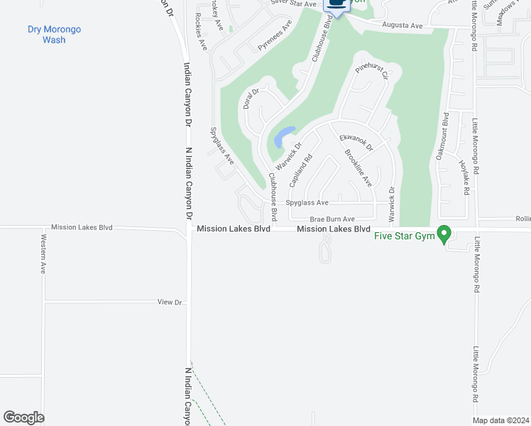 map of restaurants, bars, coffee shops, grocery stores, and more near 64281 Spyglass Avenue in Desert Hot Springs