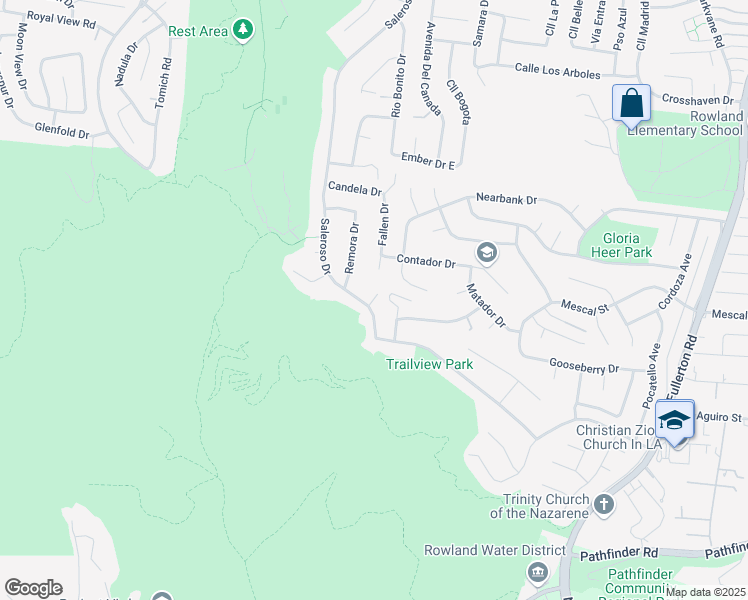 map of restaurants, bars, coffee shops, grocery stores, and more near 2503 Saleroso Drive in Rowland Heights