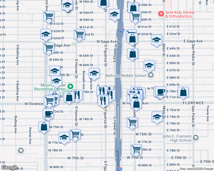 map of restaurants, bars, coffee shops, grocery stores, and more near in Los Angeles