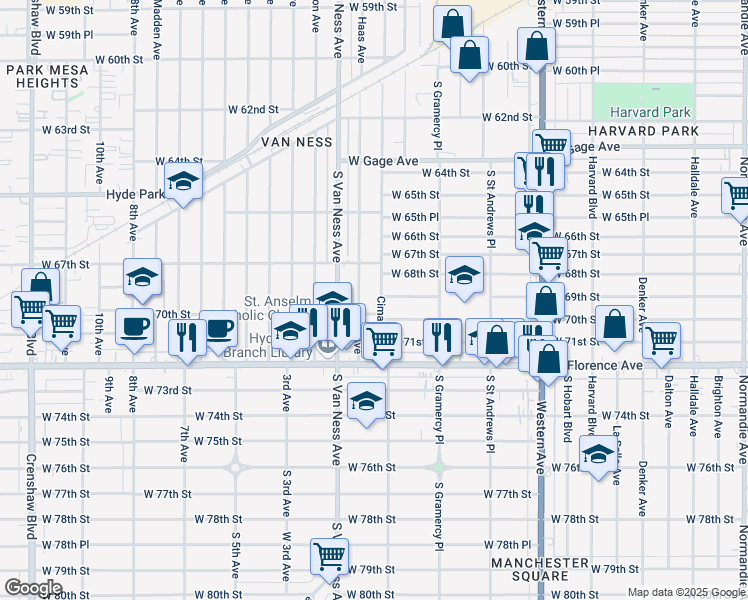 map of restaurants, bars, coffee shops, grocery stores, and more near in Los Angeles