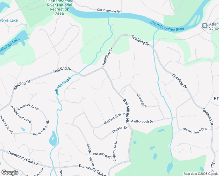 map of restaurants, bars, coffee shops, grocery stores, and more near 8110 Ball Mill Road Northeast in Atlanta