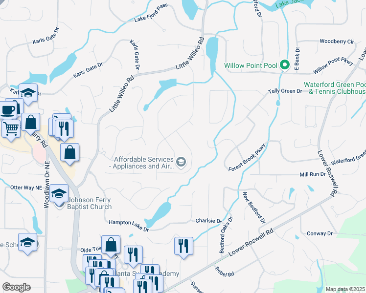 map of restaurants, bars, coffee shops, grocery stores, and more near 1229 Colony Circle in Marietta