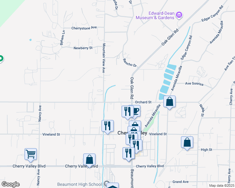 map of restaurants, bars, coffee shops, grocery stores, and more near 9951 Royal Duke Court in Beaumont