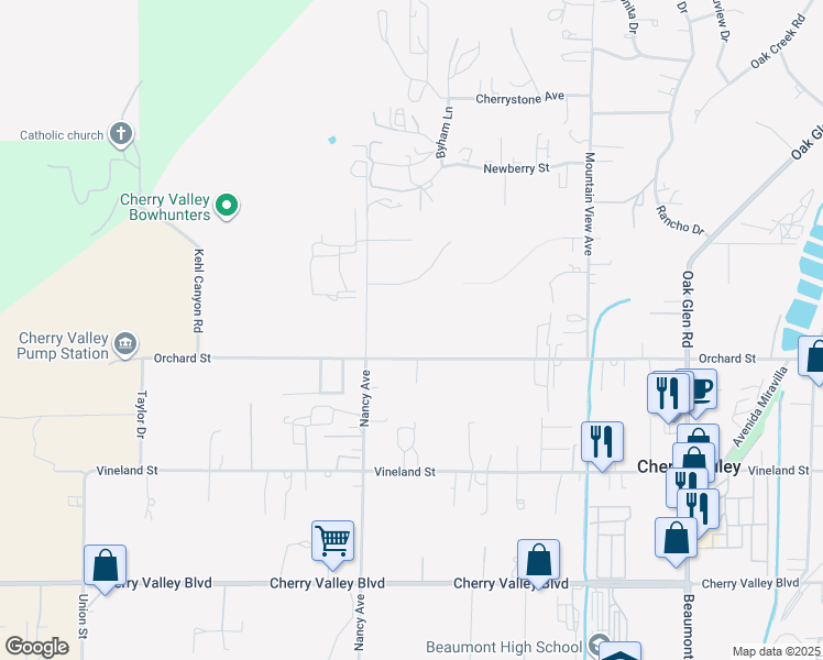 map of restaurants, bars, coffee shops, grocery stores, and more near in Cherry Valley