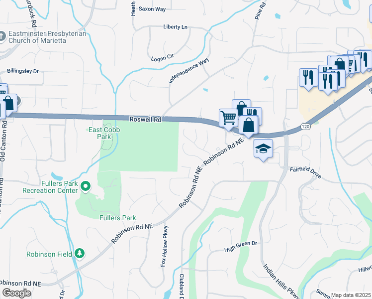 map of restaurants, bars, coffee shops, grocery stores, and more near 3615 Wyntering Trail in Marietta
