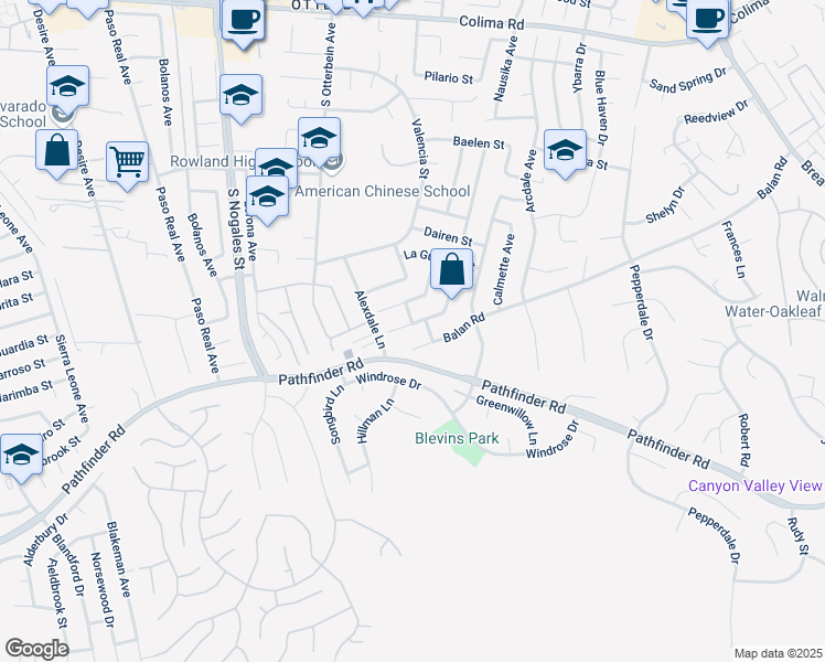 map of restaurants, bars, coffee shops, grocery stores, and more near 19329 Balan Road in Rowland Heights