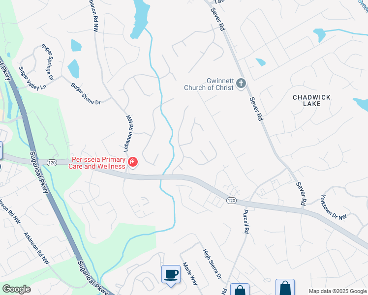 map of restaurants, bars, coffee shops, grocery stores, and more near 1657 Hampton Woods Way Northwest in Lawrenceville
