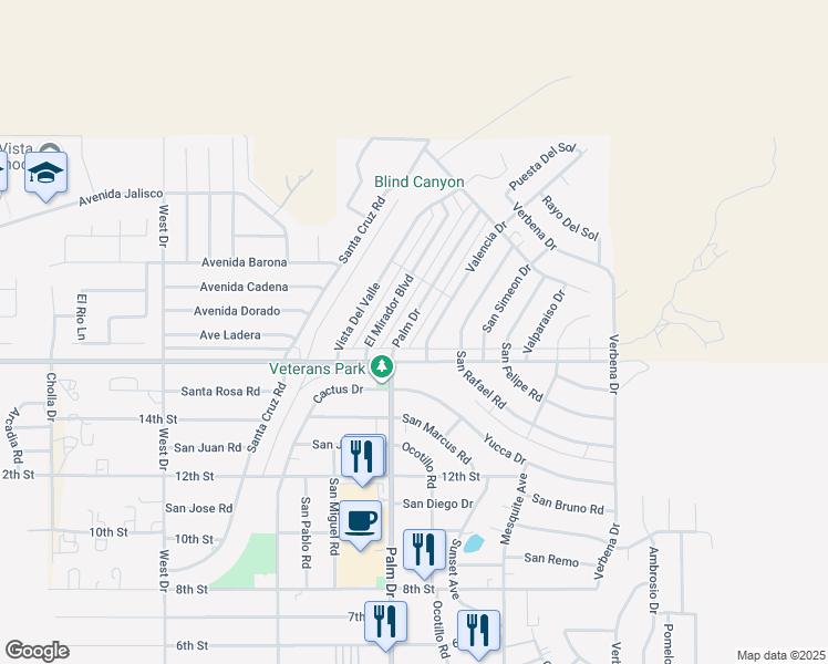 map of restaurants, bars, coffee shops, grocery stores, and more near in Desert Hot Springs