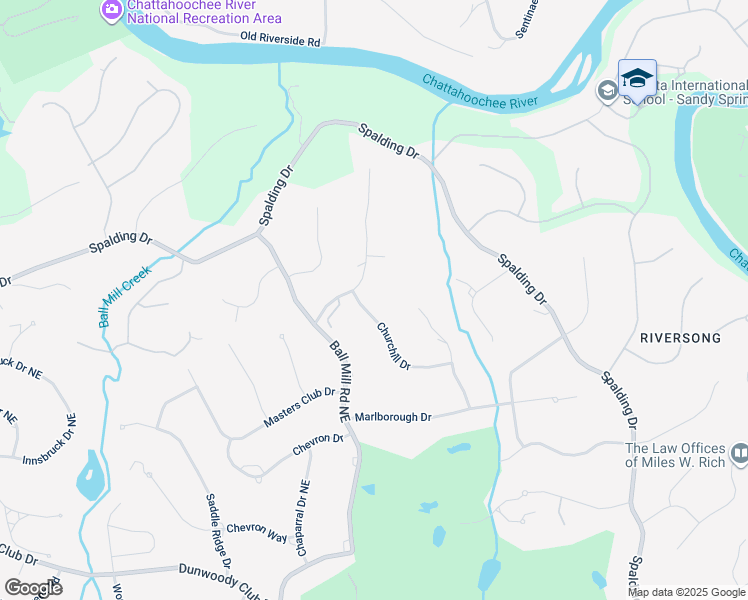 map of restaurants, bars, coffee shops, grocery stores, and more near 125 Churchill Drive in Atlanta