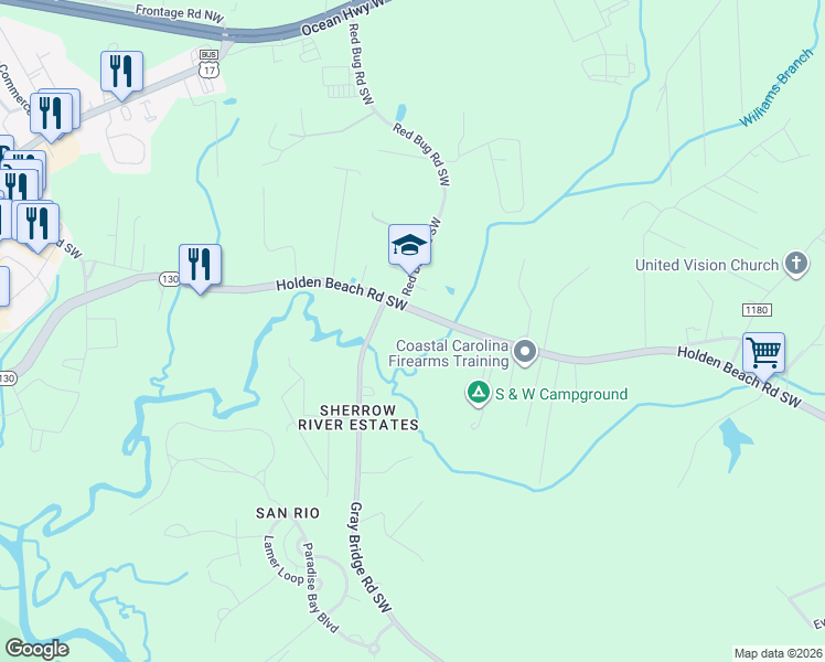 map of restaurants, bars, coffee shops, grocery stores, and more near 320 Gray Bridge Rd in Shallotte