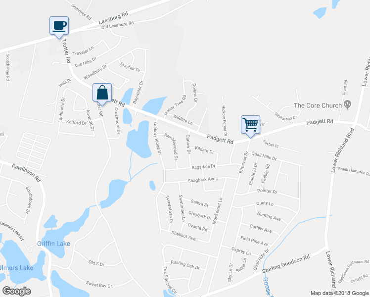 map of restaurants, bars, coffee shops, grocery stores, and more near 124 Carlow Drive in Columbia