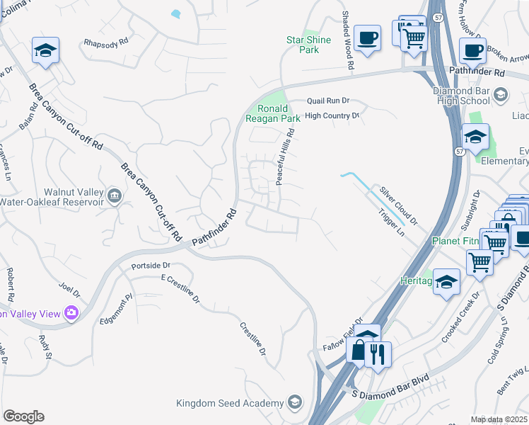 map of restaurants, bars, coffee shops, grocery stores, and more near 2801 Woodview Court in Walnut