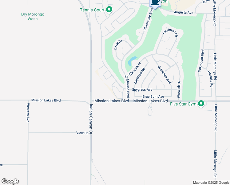 map of restaurants, bars, coffee shops, grocery stores, and more near 9649 Spyglass Avenue in Desert Hot Springs