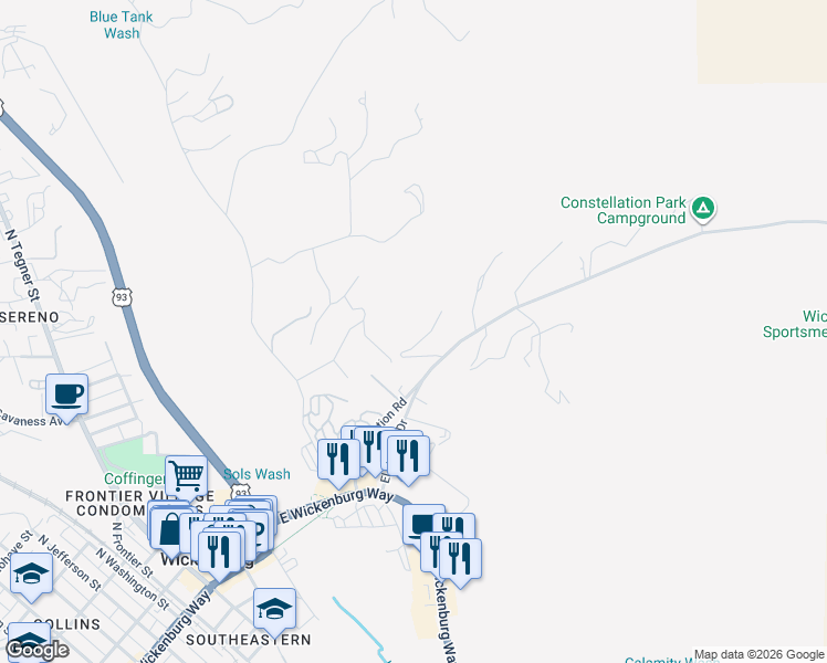 map of restaurants, bars, coffee shops, grocery stores, and more near 586 Constellation Road in Wickenburg
