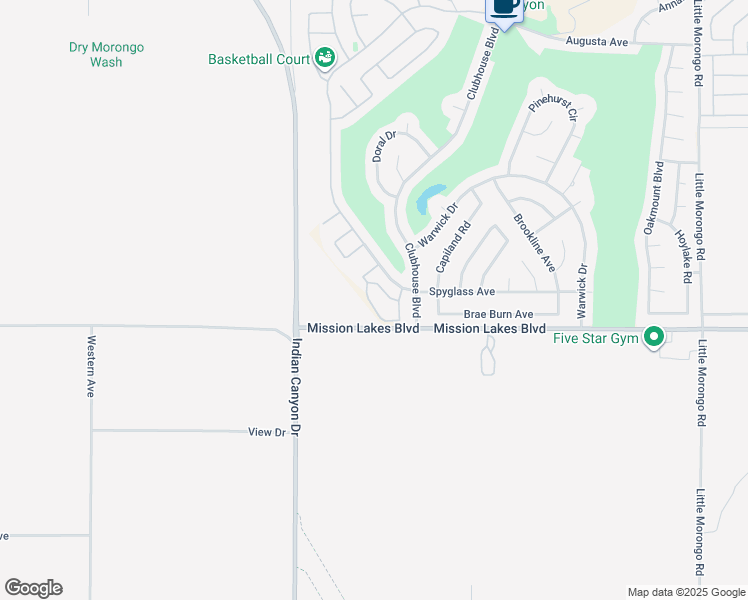map of restaurants, bars, coffee shops, grocery stores, and more near 9649 Spyglass Avenue in Desert Hot Springs