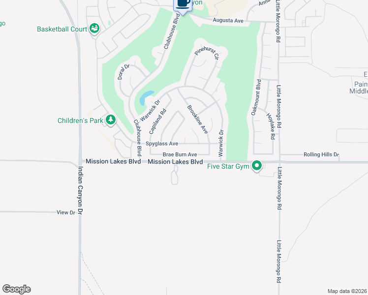 map of restaurants, bars, coffee shops, grocery stores, and more near 64501 Spyglass Avenue in Desert Hot Springs