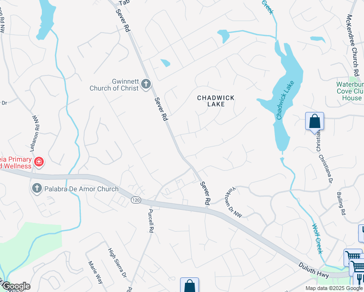 map of restaurants, bars, coffee shops, grocery stores, and more near 1455 Home Place Drive in Lawrenceville