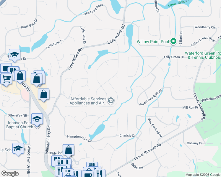 map of restaurants, bars, coffee shops, grocery stores, and more near 1209 Colony Circle in Marietta