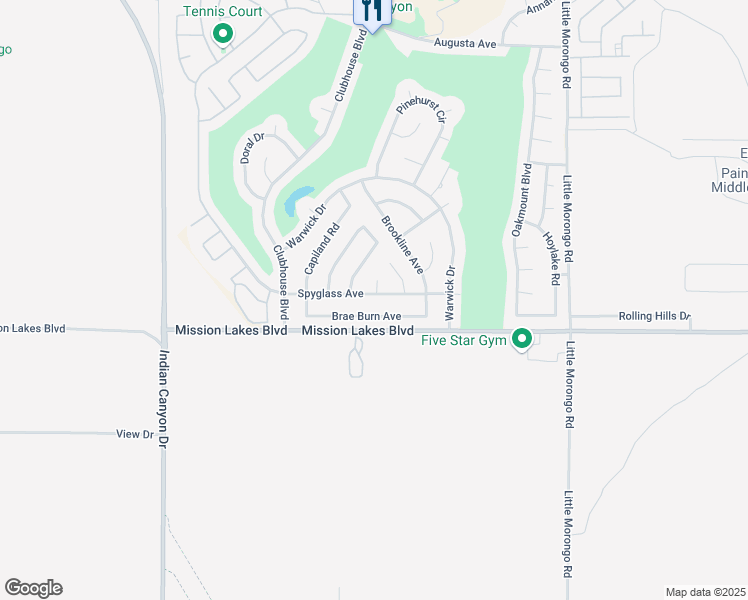 map of restaurants, bars, coffee shops, grocery stores, and more near 64501 Spyglass Avenue in Desert Hot Springs