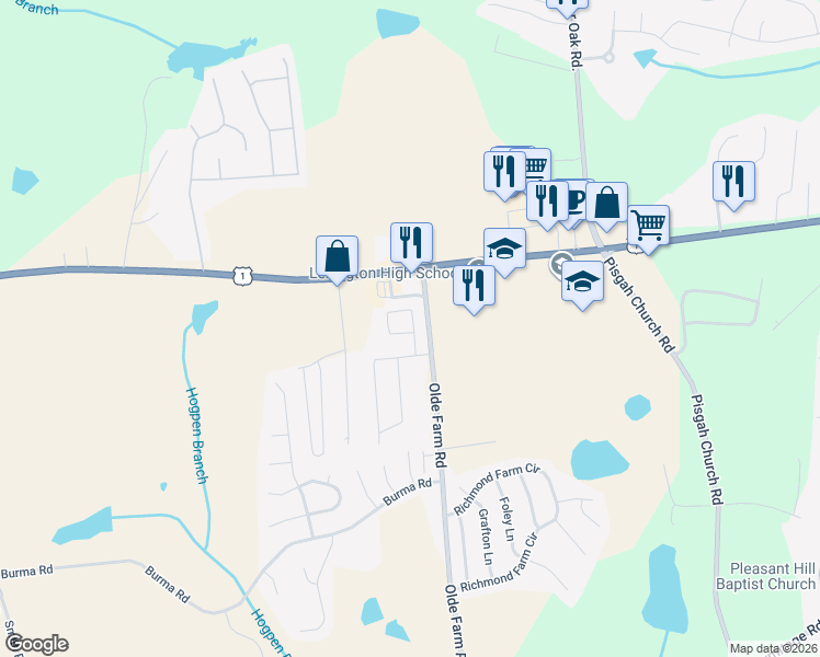 map of restaurants, bars, coffee shops, grocery stores, and more near 104 Glenellen Road in Lexington