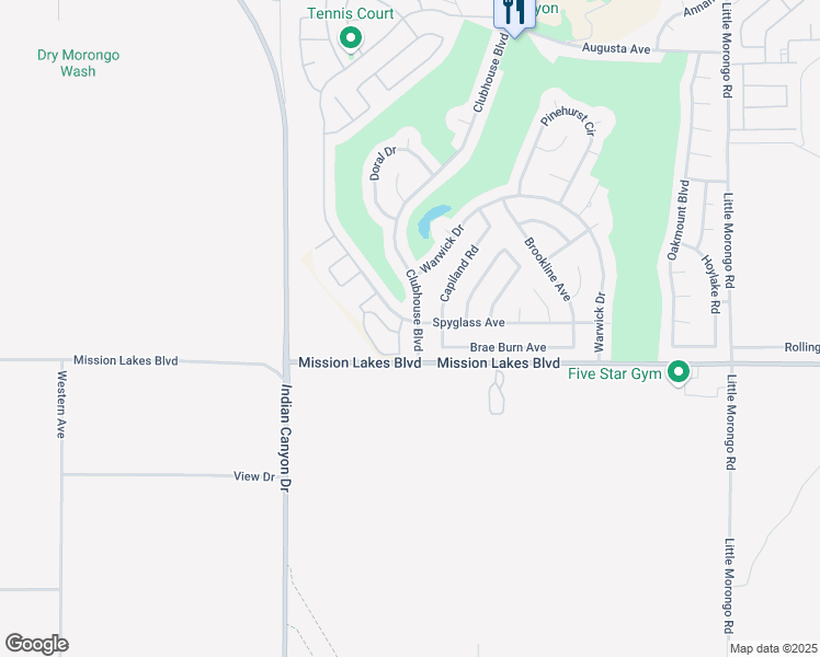 map of restaurants, bars, coffee shops, grocery stores, and more near 9941 Capiland Road in Desert Hot Springs