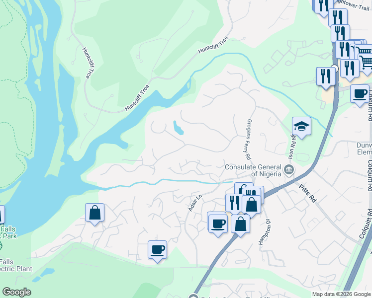 map of restaurants, bars, coffee shops, grocery stores, and more near 5508 Spring Creek Lane in Sandy Springs