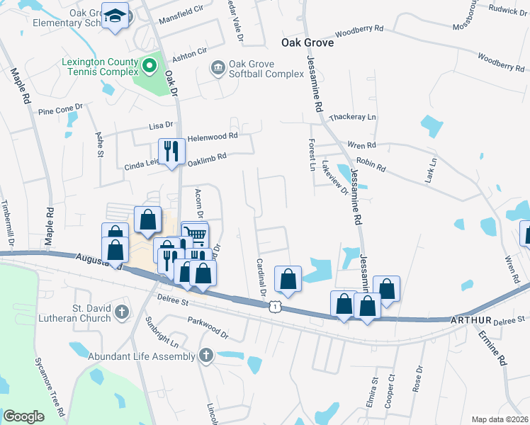 map of restaurants, bars, coffee shops, grocery stores, and more near 435 Conifer Circle in Lexington