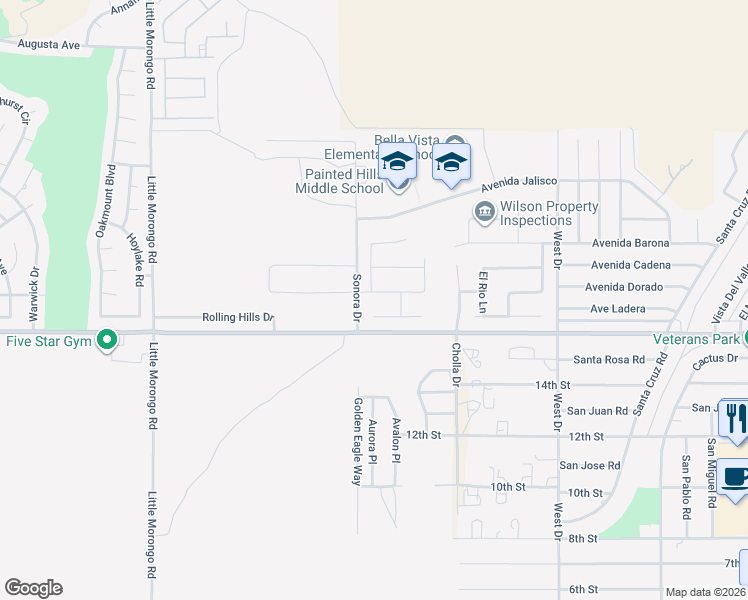 map of restaurants, bars, coffee shops, grocery stores, and more near 65537 Avenida Dorado in Desert Hot Springs