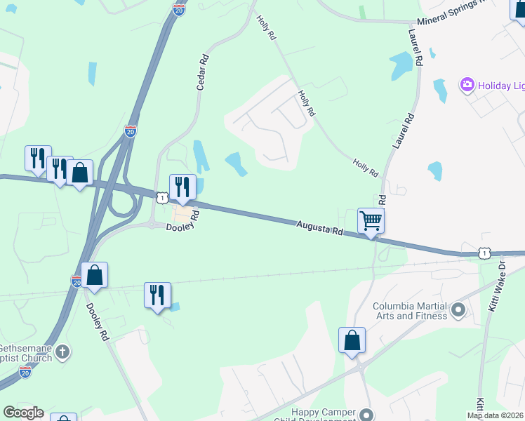 map of restaurants, bars, coffee shops, grocery stores, and more near 4801 Augusta Road in Lexington