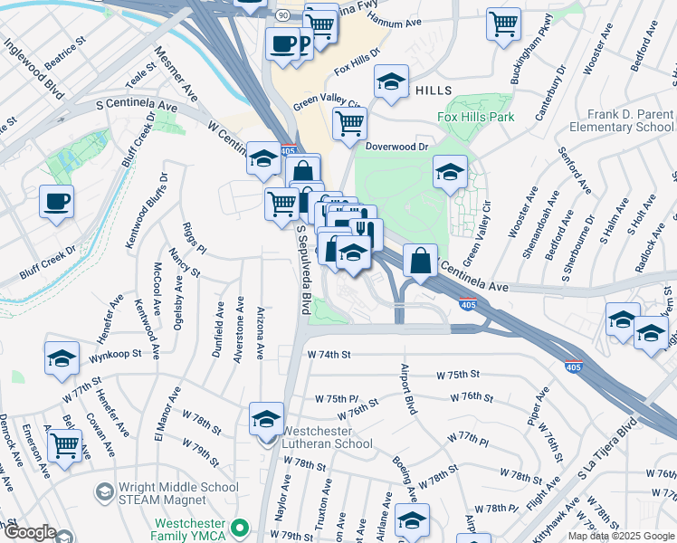map of restaurants, bars, coffee shops, grocery stores, and more near 6080 Center Drive in Los Angeles