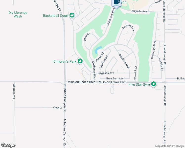 map of restaurants, bars, coffee shops, grocery stores, and more near 64291 Spyglass Avenue in Desert Hot Springs