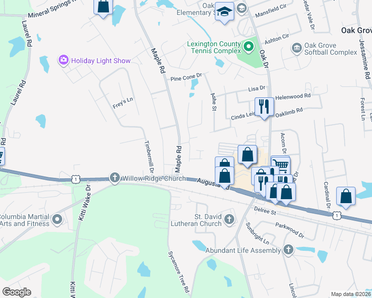 map of restaurants, bars, coffee shops, grocery stores, and more near 1 Augusta Road in Lexington