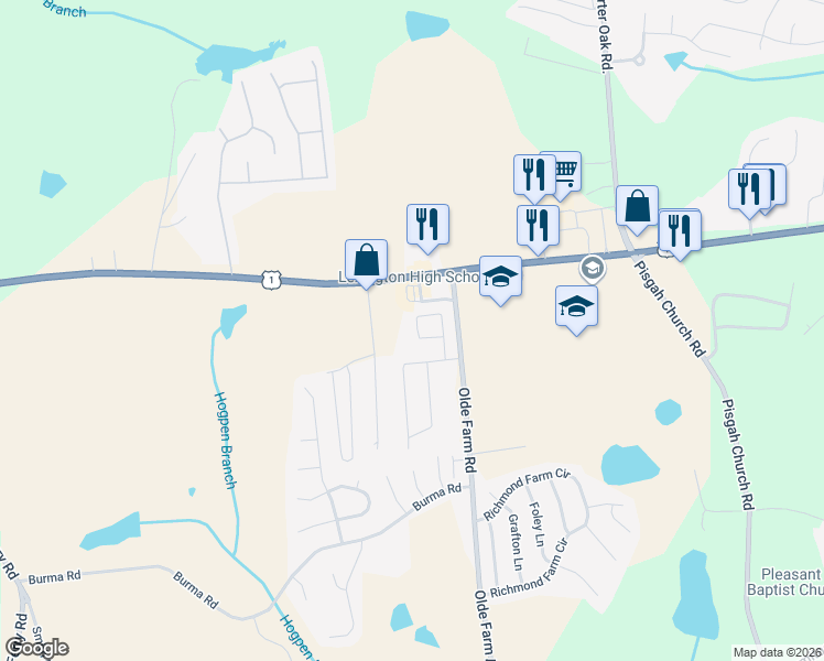 map of restaurants, bars, coffee shops, grocery stores, and more near 942 Taramore Lane in Lexington