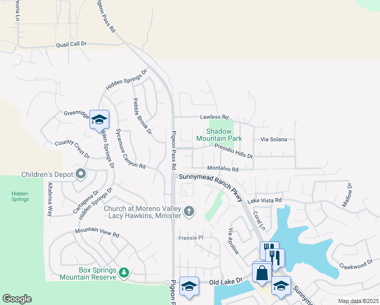 map of restaurants, bars, coffee shops, grocery stores, and more near 23062 Cotati Court in Moreno Valley