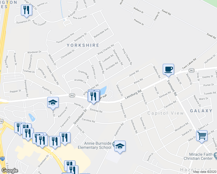 map of restaurants, bars, coffee shops, grocery stores, and more near 107 Village Way in Columbia