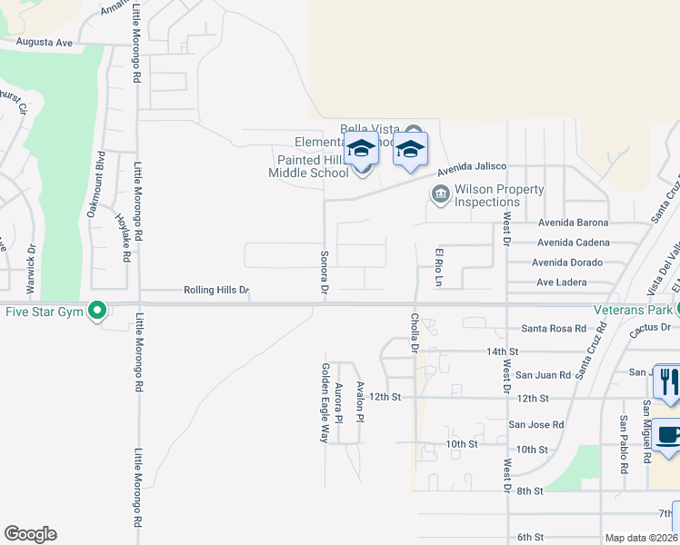 map of restaurants, bars, coffee shops, grocery stores, and more near 65537 Avenida Dorado in Desert Hot Springs