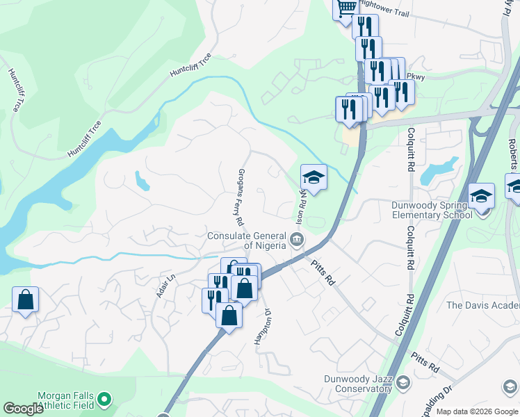 map of restaurants, bars, coffee shops, grocery stores, and more near 807 Woodcliff Drive in Atlanta