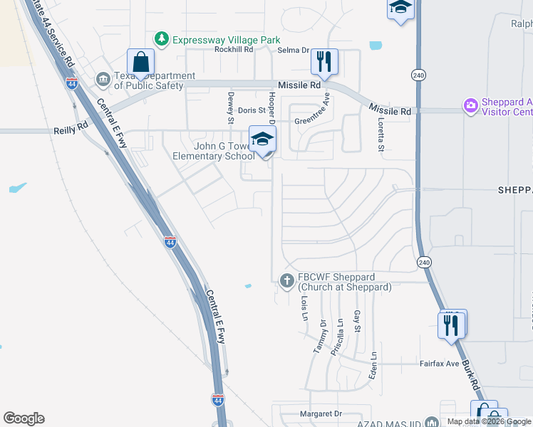 map of restaurants, bars, coffee shops, grocery stores, and more near 4800-5150 Hooper Drive in Sheppard Air Force Base