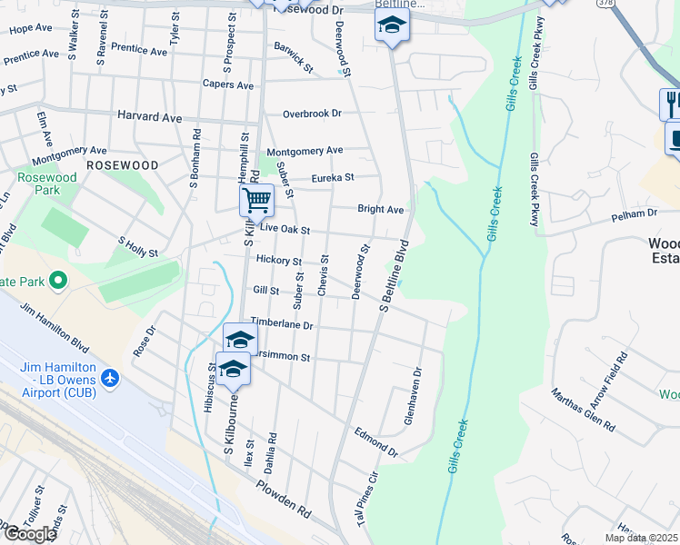 map of restaurants, bars, coffee shops, grocery stores, and more near 3950 Live Oak Street in Columbia