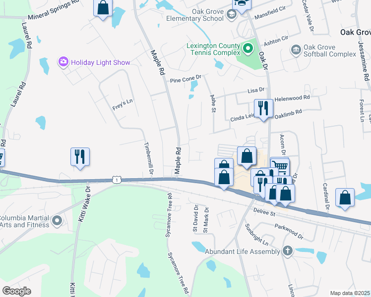 map of restaurants, bars, coffee shops, grocery stores, and more near 103 Viclynn Run in Lexington
