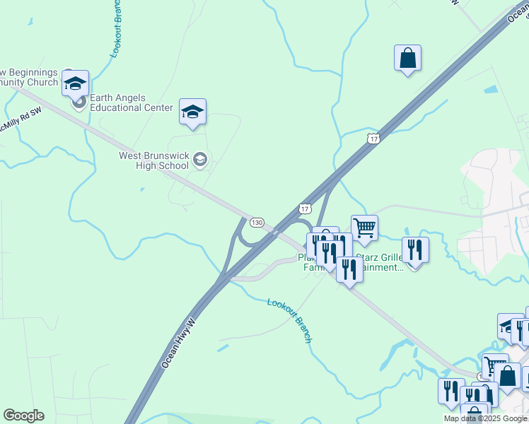 map of restaurants, bars, coffee shops, grocery stores, and more near 408 Whiteville Road Northwest in Shallotte