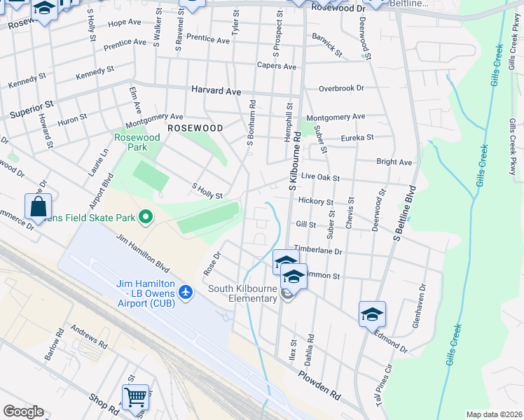 map of restaurants, bars, coffee shops, grocery stores, and more near 3700 Hickory Street in Columbia