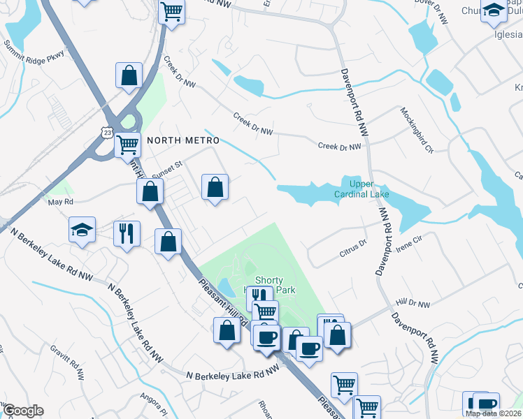 map of restaurants, bars, coffee shops, grocery stores, and more near 2834 Woodstar Court Northwest in Duluth