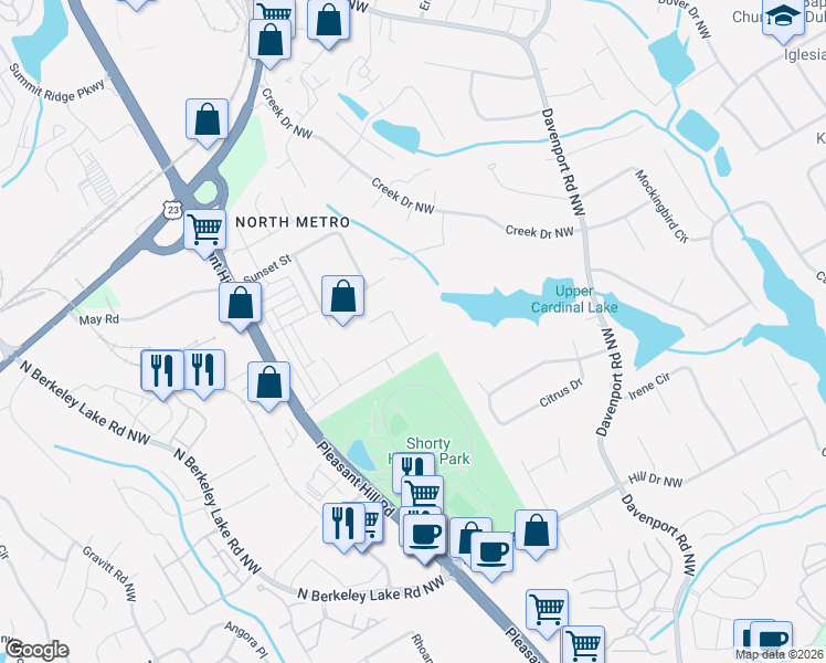 map of restaurants, bars, coffee shops, grocery stores, and more near 2834 Woodstar Court Northwest in Duluth