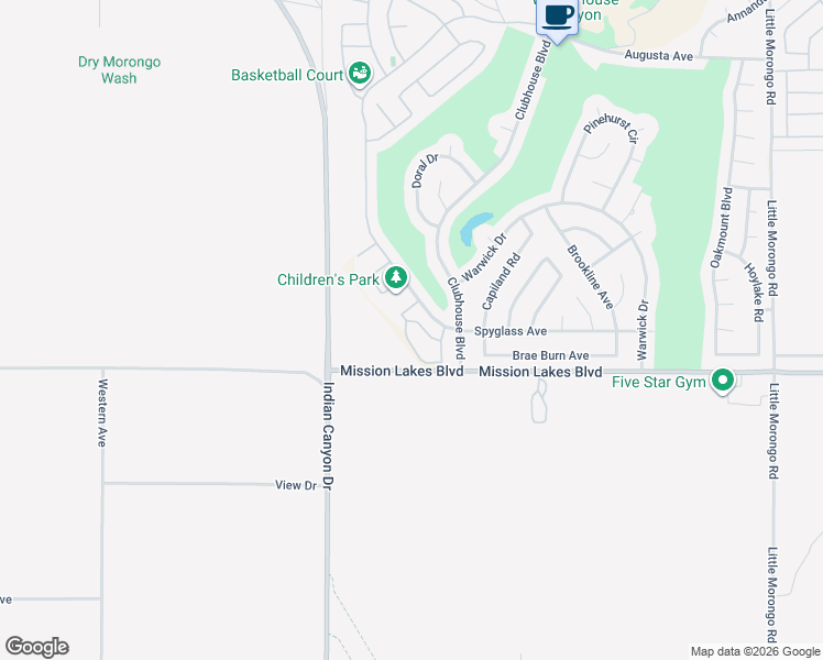 map of restaurants, bars, coffee shops, grocery stores, and more near 9645 Spyglass Avenue in Desert Hot Springs