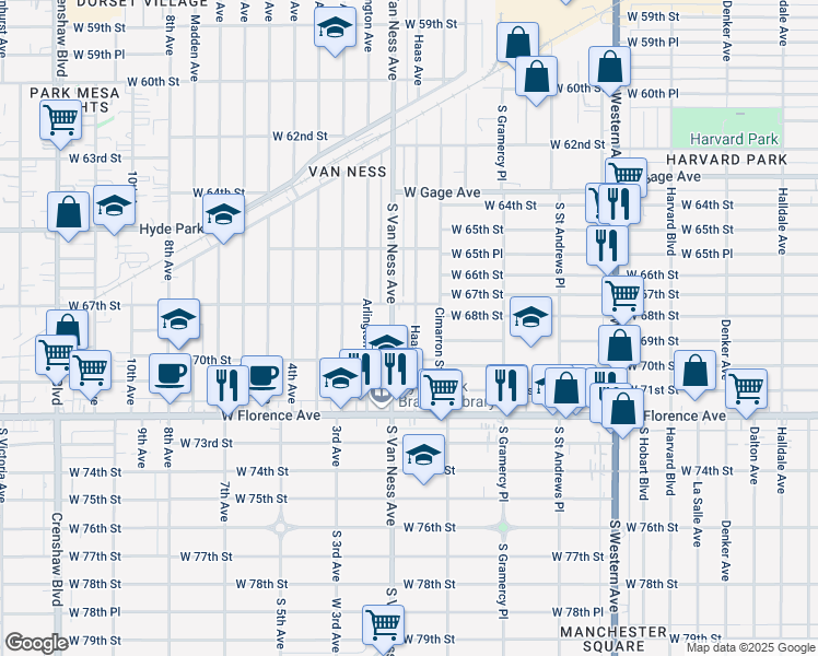 map of restaurants, bars, coffee shops, grocery stores, and more near 6815 Haas Avenue in Los Angeles